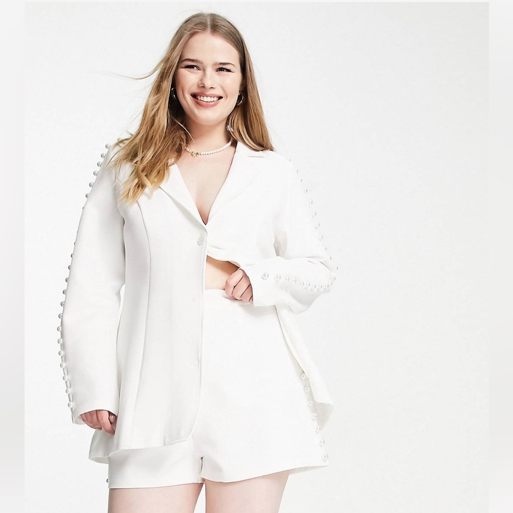 White Pearl Tailored Shorts Plus Size